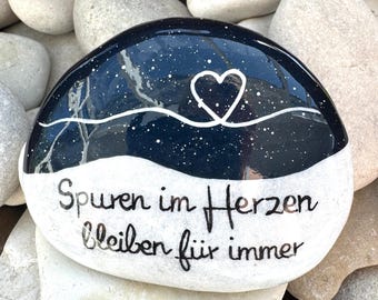 Bemalte Steine Trauerstein Herz Gedenkstein Grabschmuck Sterne Sternenhimmel handbemalt Handarbeit Geschenk Deko