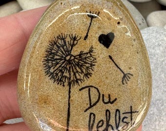 Trauerstein Pusteblume Herz Du fehlst bemalter Stein Gedenkstein Trauer Grabschmuck Deko Geschenk