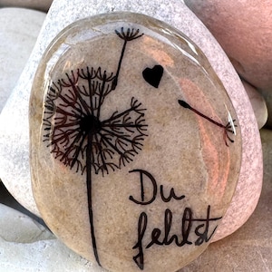 Trauerstein Pusteblume Herz Du fehlst bemalter Stein Gedenkstein Trauer Grabschmuck Deko Geschenk
