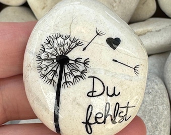 Trauerstein Pusteblume Herz Du fehlst bemalter Stein Gedenkstein Trauer Grabschmuck Deko Geschenk