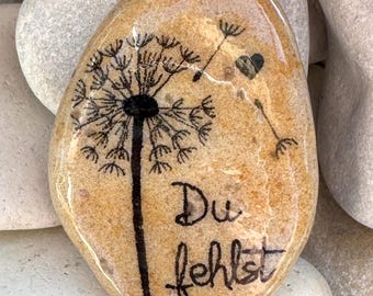 Trauerstein Pusteblume Herz Du fehlst bemalter Stein Gedenkstein Trauer Grabschmuck Deko Geschenk