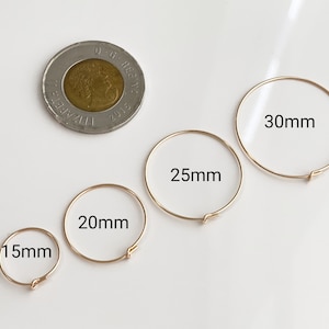 14K Gold Filled Ear Wire Beading Hoops, 15mm/20mm/25mm/30mm, Earring Findings for Jewelry Making, Earring Component Accessories