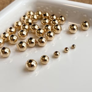 14K Gold Filled Round Beads Bulk, 2mm/2.5mm/3mm/4mm/5mm/6mm/8mm/10mm Beads, Seamless Beads for Jewelry Making, Jewelry Findings Wholesale