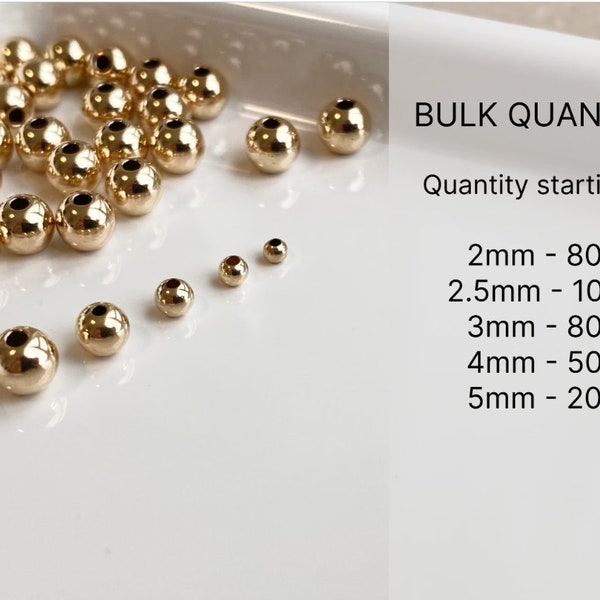 BULK - 14K Gold gefüllte runde Perlen, 2mm/2.5mm/3mm/4mm/5mm Perlen, nahtlose Perlen für die Schmuckherstellung, Schmuckzubehör Großhandel