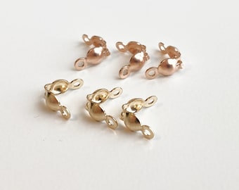 10pcs 14K Gold Filled Clamshell Bead Tip with 2 Rings, Crimp Cover 3.5x7mm,  Knot Cover for Jewelry Making, Jewelry Findings Wholesale