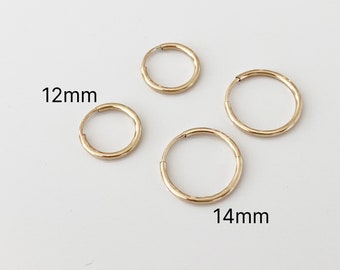 1 Pair 14K Gold Filled Thin Hoop Earrings, 12mm/14mm, 1.25mm Thickness, Earring Findings for Jewelry Making