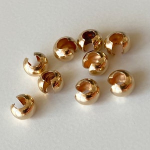 14K ゴールドフィルド クリンプカバー 10個 3 mm/4 mm ジュエリー製作用金具 卸売