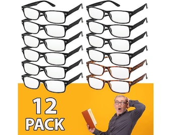 Reading Glasses Cool Readers 12 Pack Mens Womens Unisex Style Square Frame Classic