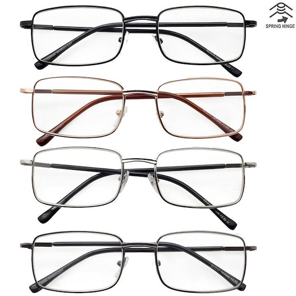 Reading Glasses Mens Womens Square Frame Spring Hinge Readers Stylish Daily Eyeglasses