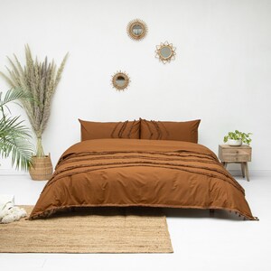 3 pcs Handmade 100% Cotton Tassels Boho Queen size Duvet Cover image 6