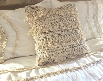 Bohemian handmade pillow cover, Textured Pillow Cover Hand Loom Woven Cushion Cover Cotton Woven Pillows Natural, Black,Pillow Case