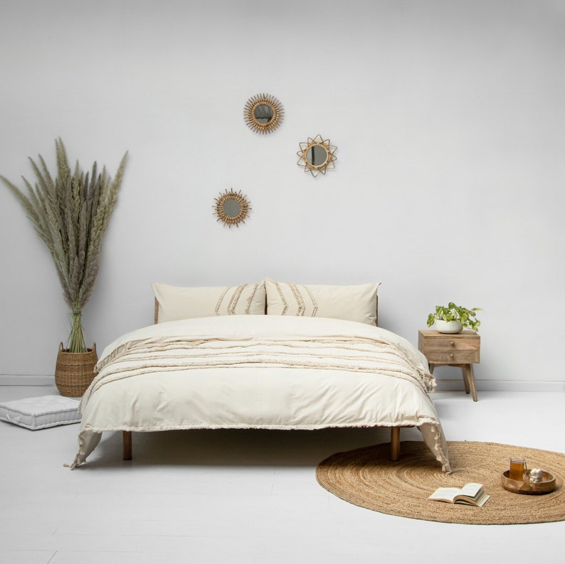 3 pcs Handmade 100% Cotton Tassels Boho Queen size Duvet Cover image 2