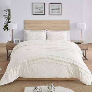 3 pcs Handmade 100% Cotton Tassels Boho Queen size Duvet Cover image 3