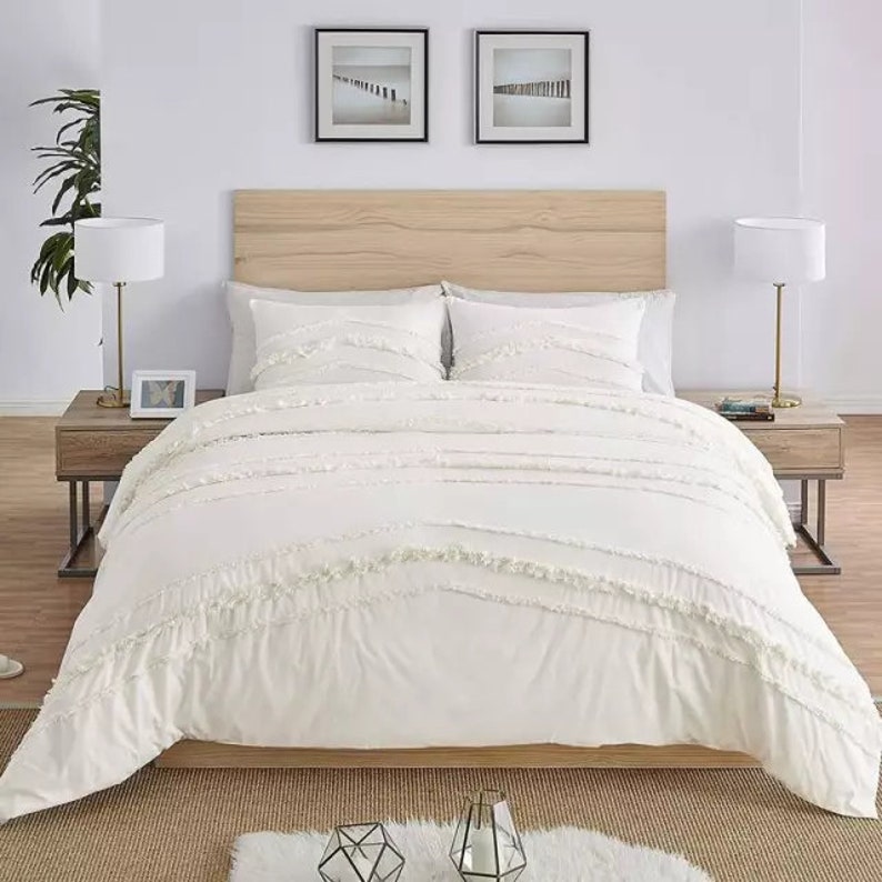 3 pcs Handmade 100% Cotton Tassels Boho Queen size Duvet Cover image 3