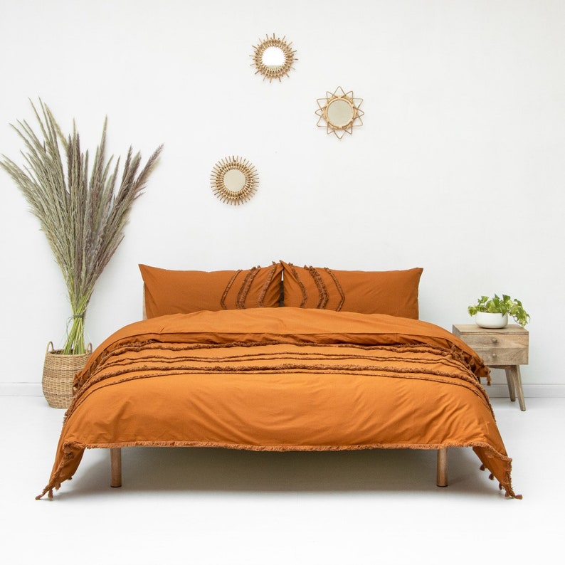 3 pcs Handmade 100% Cotton Tassels Boho Queen size Duvet Cover image 4
