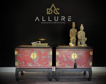 Lane Chinoiserie Style Painted Side Tables