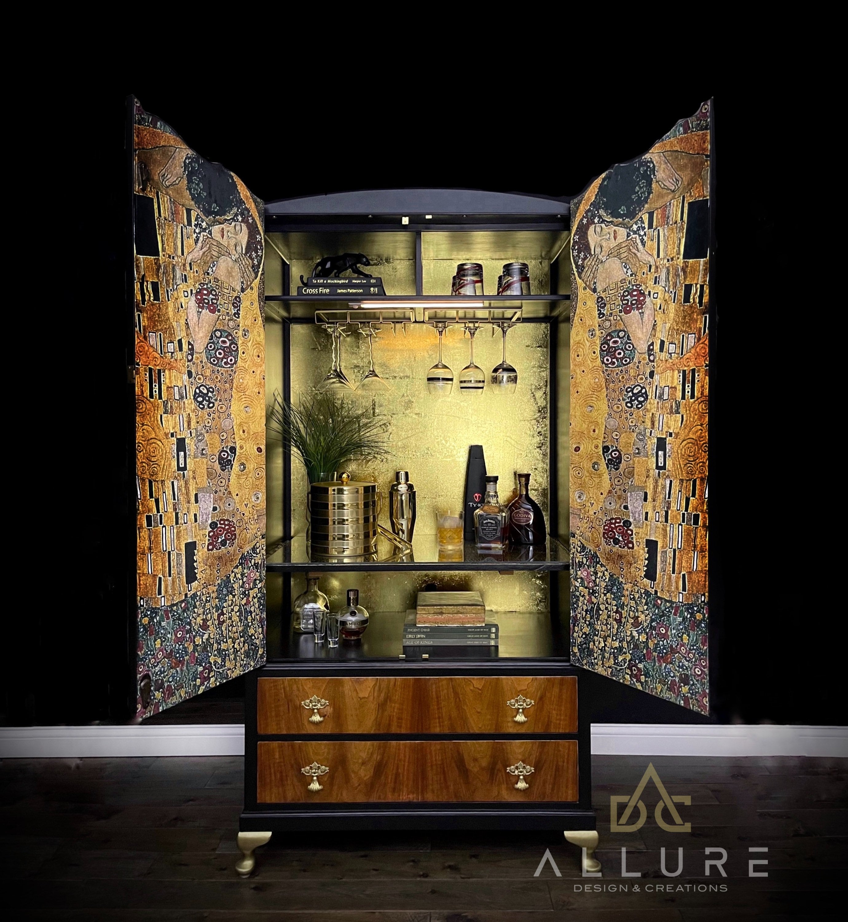 SOLD***Klimt The Kiss Armoire Drinks Cabinet, Bar, Wardrobe, One-of-a-Kind, Bespoke, Dry Bar