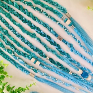 SUPER SOFT Turquoise Blue Dreadlock Extension Set (11) + FREE Hairwraps