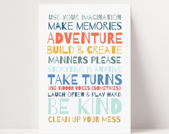 Playroom Rules Print: Colorful Kids Poster | UNFRAMED