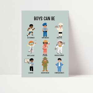 Boys Can Be Anything | Iconic Boys Wall Print | Educational | Children's Wall Print | Playroom | Kids | Learning Poster