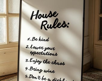 House rules print, funny hallway decor | Prints from home | Various colours (Unframed)