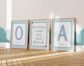 Brothers Wall Print for bedroom, Bro, Brotherhood, personalised initial prints (unframed)