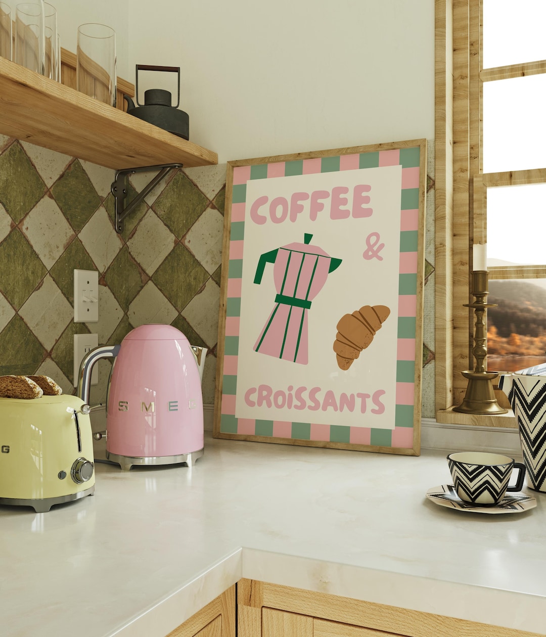 kitchen print, coffee & cake | kitchen prints, wall... Coffee and Croissants | Home Prints, Kitchen Decor, Coffee Lover ...