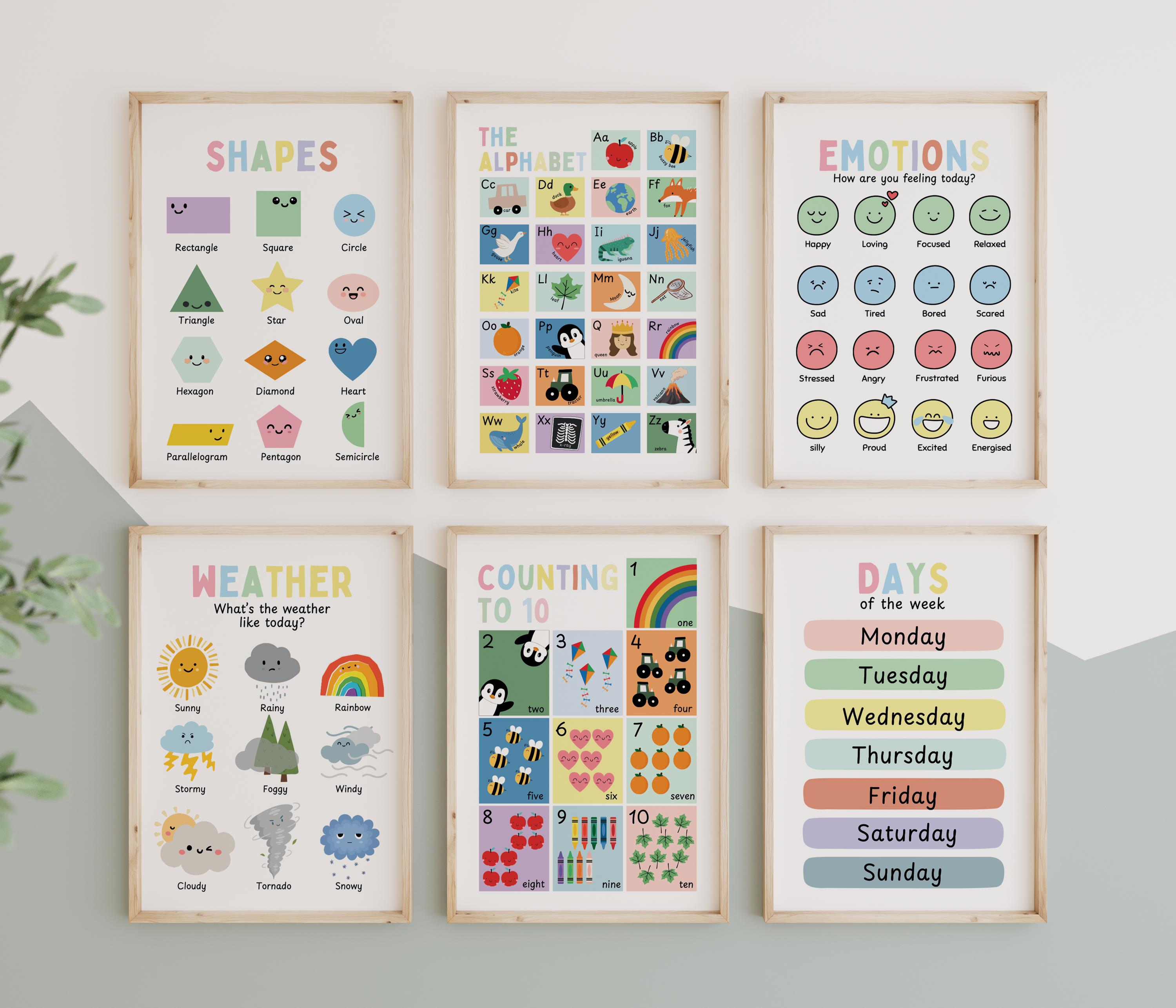 Set Learning Prints, Children's Bedroom, Nursery, Feelings, Weather ...