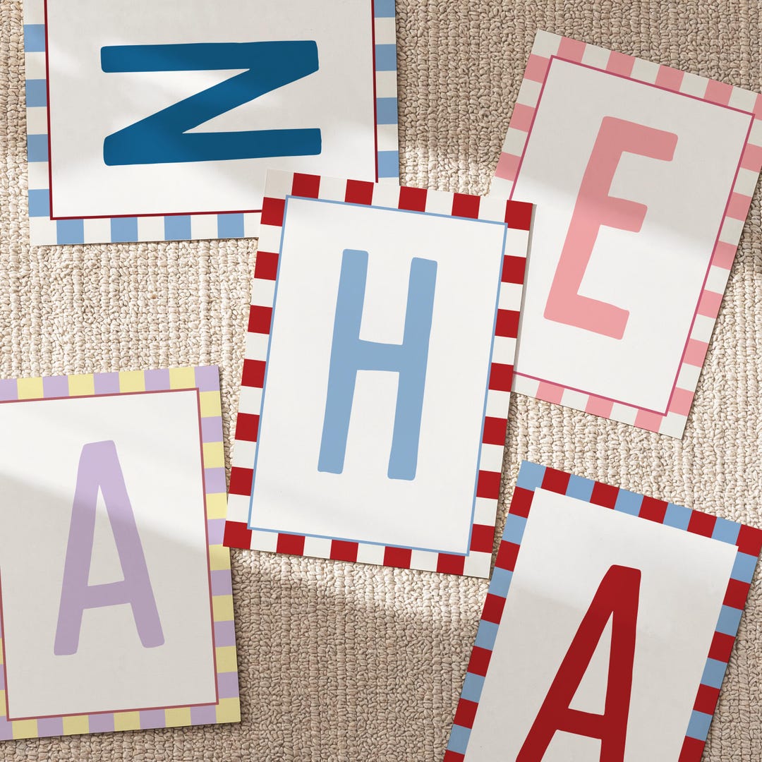 Personalised Initial Print: Kids' Room Checked Decor | UNFRAMED - Etsy