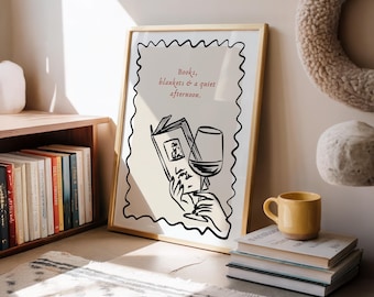 Books, blankets & a quiet afternoon | Book lover print | Gifts for book lovers (Unframed)