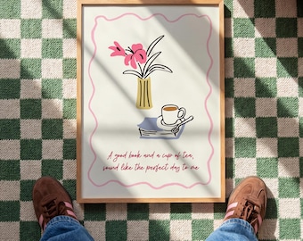 Book and Tea Print | Cozy Reading Nook Art, wall print for book lovers, tea lover (UNFRAMED PRINT)