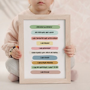 Impression murale affirmation | Impressions pour enfants | Chambre d'enfants | Citations positives | Aimé | Fort | Personnalisé