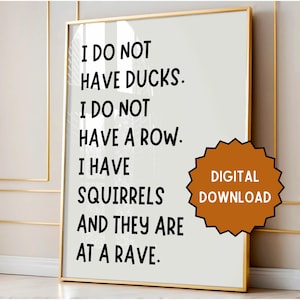 I do not have ducks, I have squirrels and they are at a rave | Home prints | Funny prints | Quotes | DIGITAL DOWNLOAD ONLY