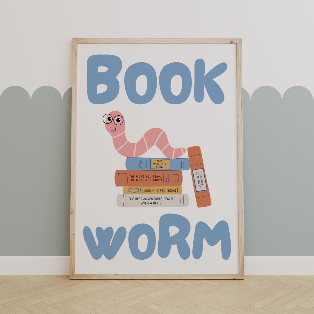 Bookworm Kids Room Print: Playroom Wall Art, Little Readers | UNFRAMED ...