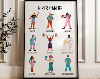 Stampa "Le ragazze possono fare qualsiasi cosa": decorazione per la cameretta dei bambini / SENZA CORNICE