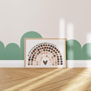 Toutes les couleurs de peau sont belles | affiche de la diversité | Égalité | Gentillesse | Éducatif | Impression murale pour enfants | tons chair | Acceptation