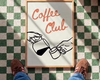 Coffee club wall print, gift for coffee lovers, coffee lover decor   | Various colours (Unframed)