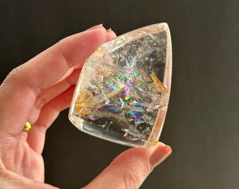 Top Quality Clear Quartz Freeform! Rainbow Inclusion - Yellow Hematoid - Iron Oxide Inclusions