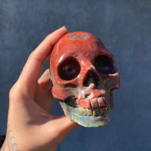 Stunning Sea Jasper Skull Carving!