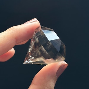 Faceted Smoky Quartz Carving: Diamond Shape Healing Crystal