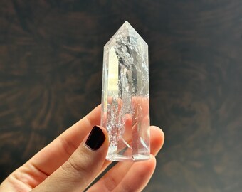 Luminous Clear Quartz Tower Point Rainbow Inclusions