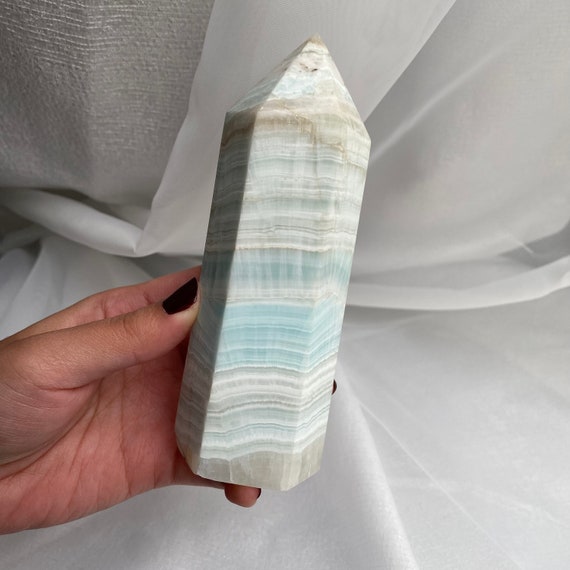 Banded Caribbean Blue Calcite Tower: Natural Crystal Point