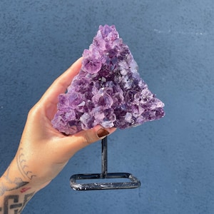 Stunning Amethyst Cluster On Metal Stand From Brazil