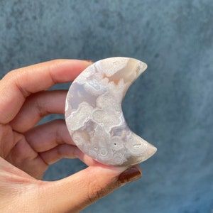 Beautiful Flower Agate Moon Carving