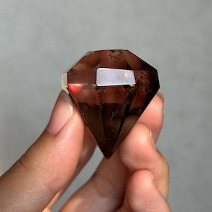 Faceted Smoky Quartz Carving: Diamond Shape Healing Crystal
