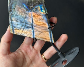 Gorgeous Labradorite Crystal Diamond Shape Carving! Stand Included