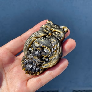 Gorgeous Gold Sheen Obsidian Owl Skull Carving
