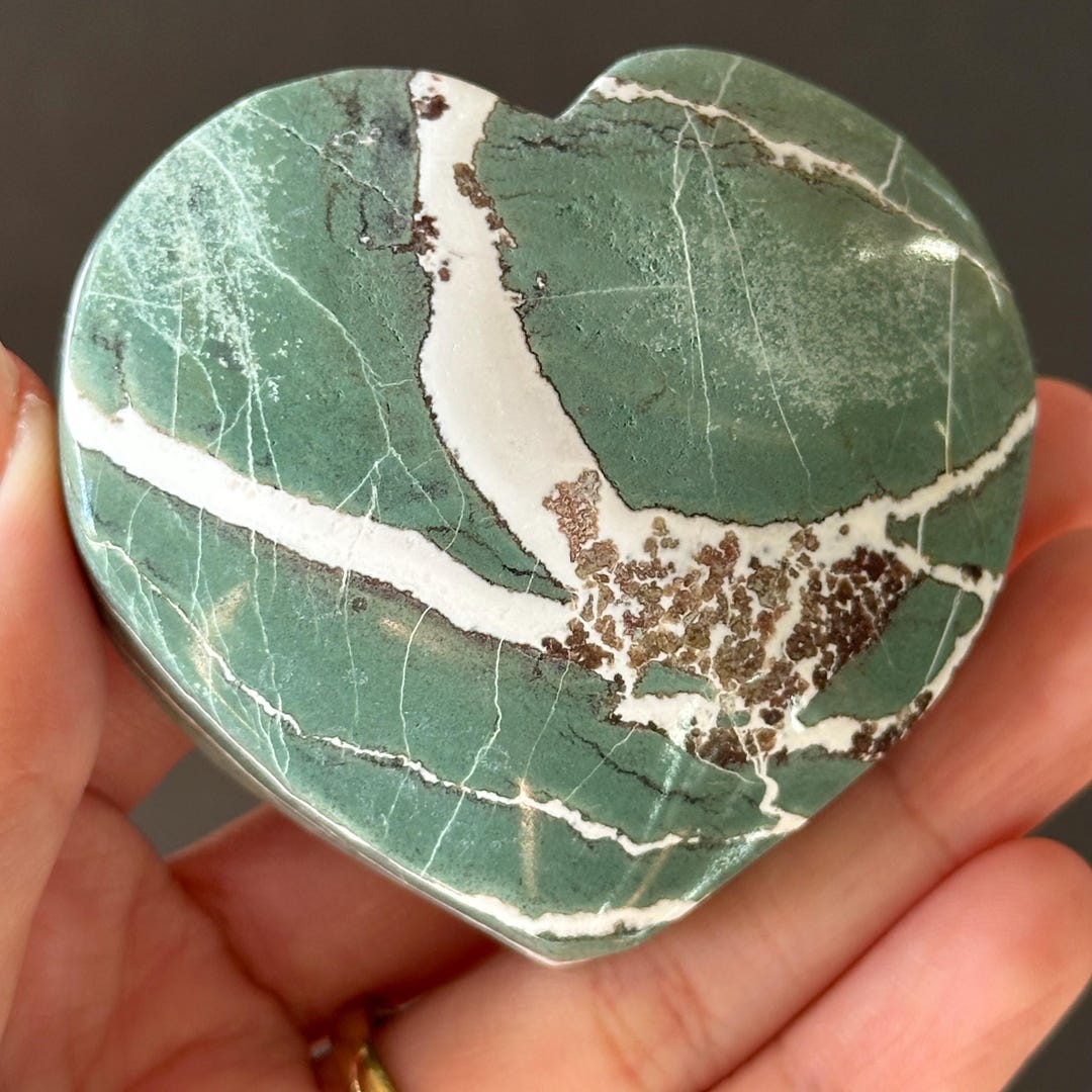 Unique Map Like Pattern Jasper Heart Carving - Green Zebra Jasper - Etsy