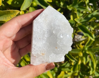 Druzy White Agate Half Polished Point | Crystal Cluster