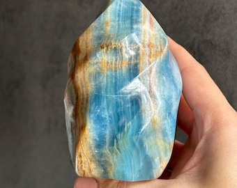 Beautiful Lemurian Aquatine Calcite - Blue Onyx - Flame Carving!